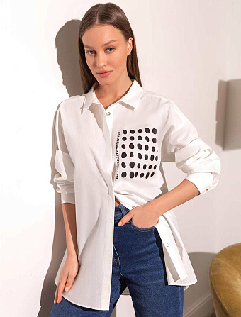 картинка Блузка женская белый_bluzka_v_goroshek магазин Одежда+ являющийся официальным дистрибьютором в России 